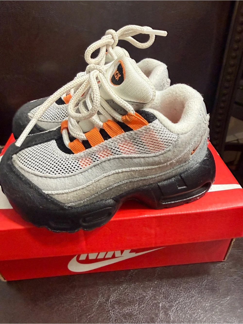 Nike Kids Grey and Orange Mesh Lace-Up Sneakers